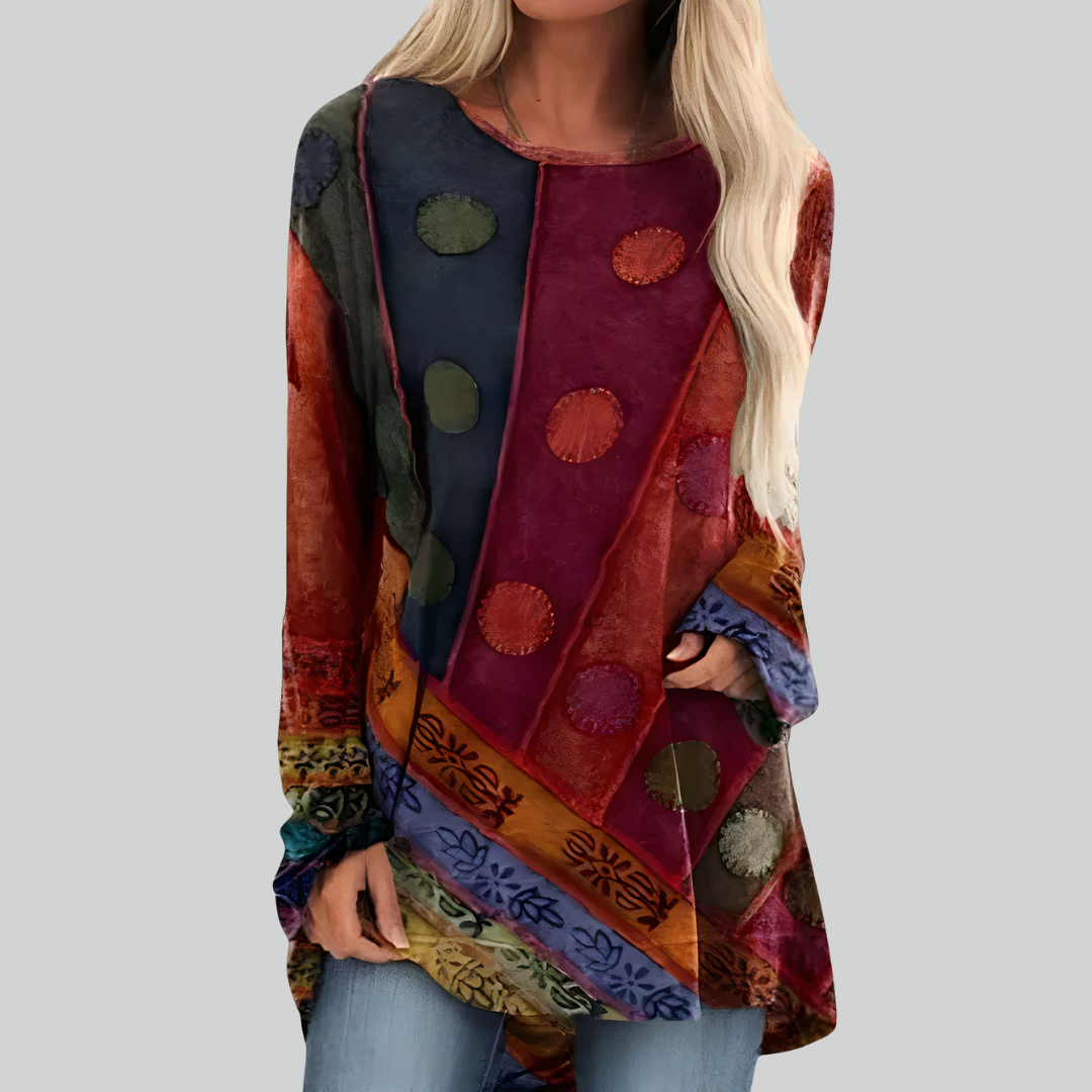 Stylish Blouse Casual Top for Everyday Wear - Ethnic Print, Relaxed Fit, Bohemian Charm, Versatile for All Occasions