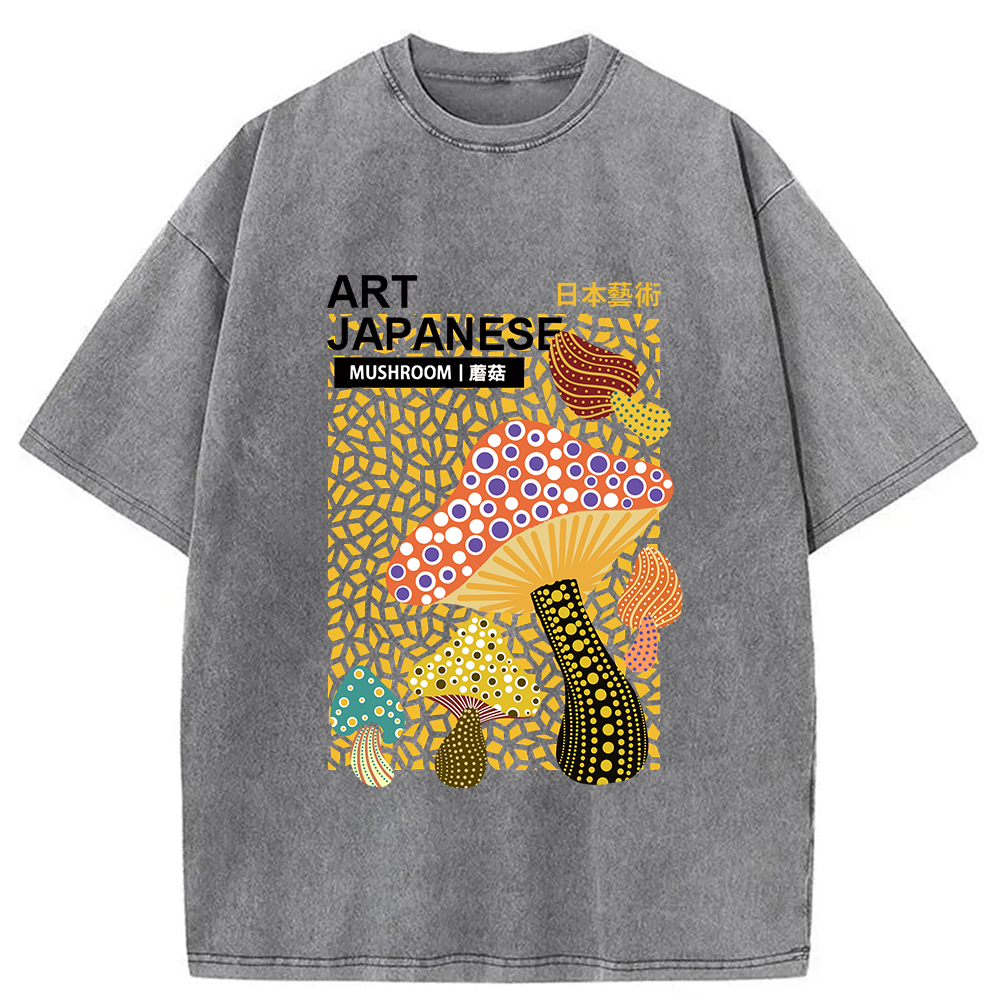 bbb Colorful Mushroom Japanese Art Washed T-Shirt