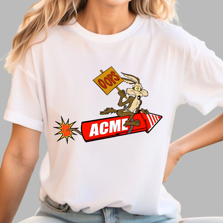 Acme Road Runner Wile E. Coyote Funny Oops Rocket  T-Shirt