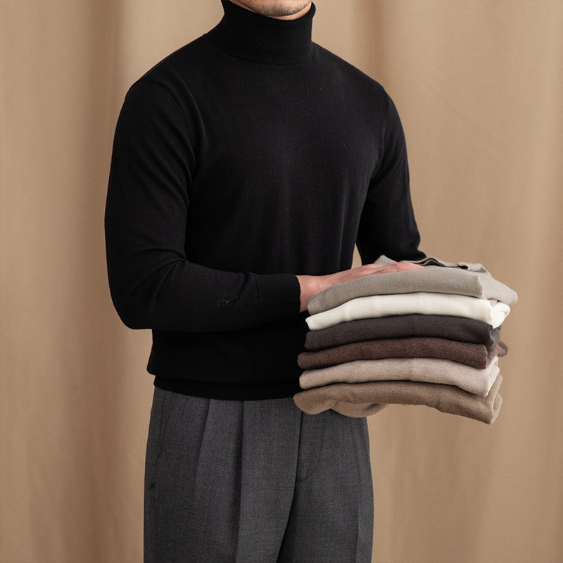 Lightweight Mens Turtleneck Sweater - Slim, Wool, Commute