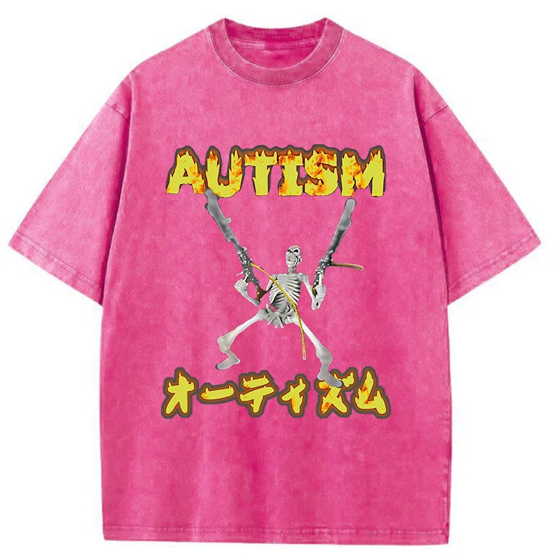 bbb Autism Funny Skeleton Washed T-Shirt