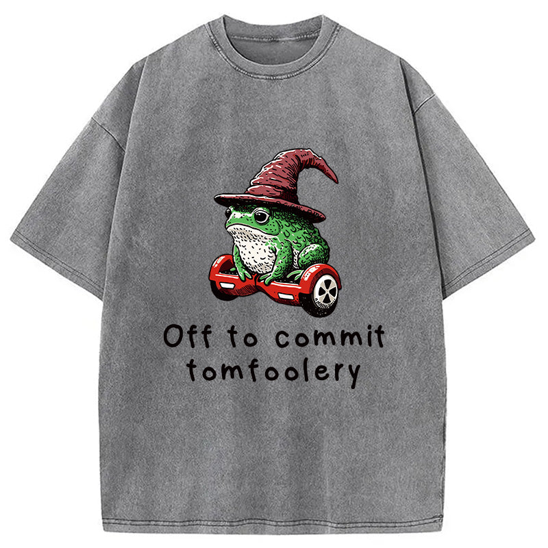 bbb Japanese Frog Riding A Balance Scooter Washed T-Shirt