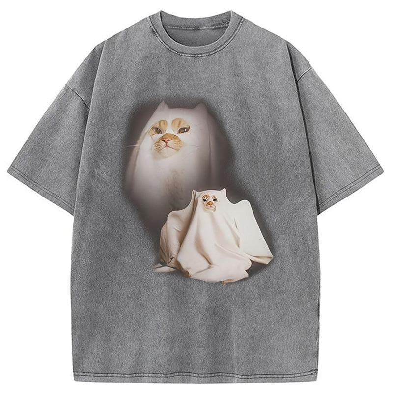 bbb Ghost Cat Meme Washed T-Shirt
