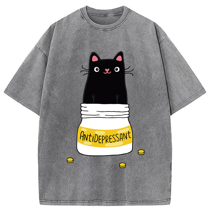 bbb Cute Cat Antidepressant Funny Meme Washed T-Shirt
