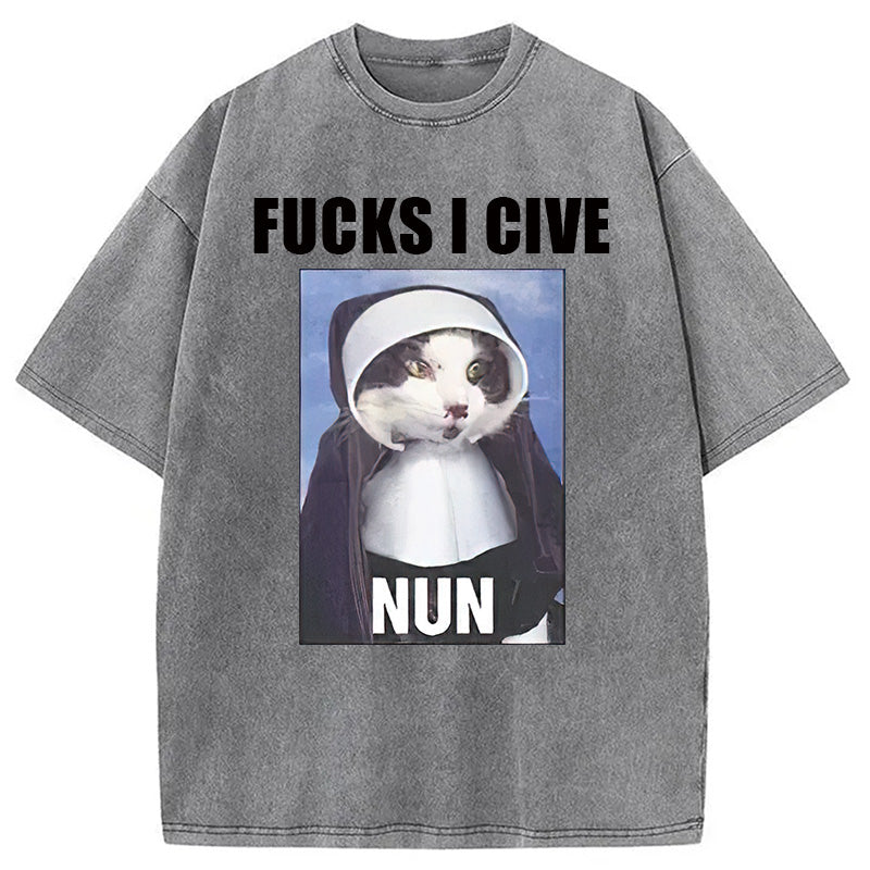bbb F*cks I give Nun Cat Washed T-Shirt