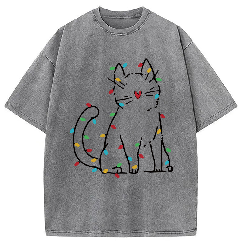 bbb Japan Christmas Lights Cat Washed T-Shirt