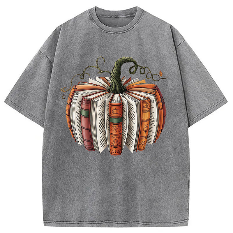 bbb Fall Book Pumpkin Halloween Washed T-Shirt