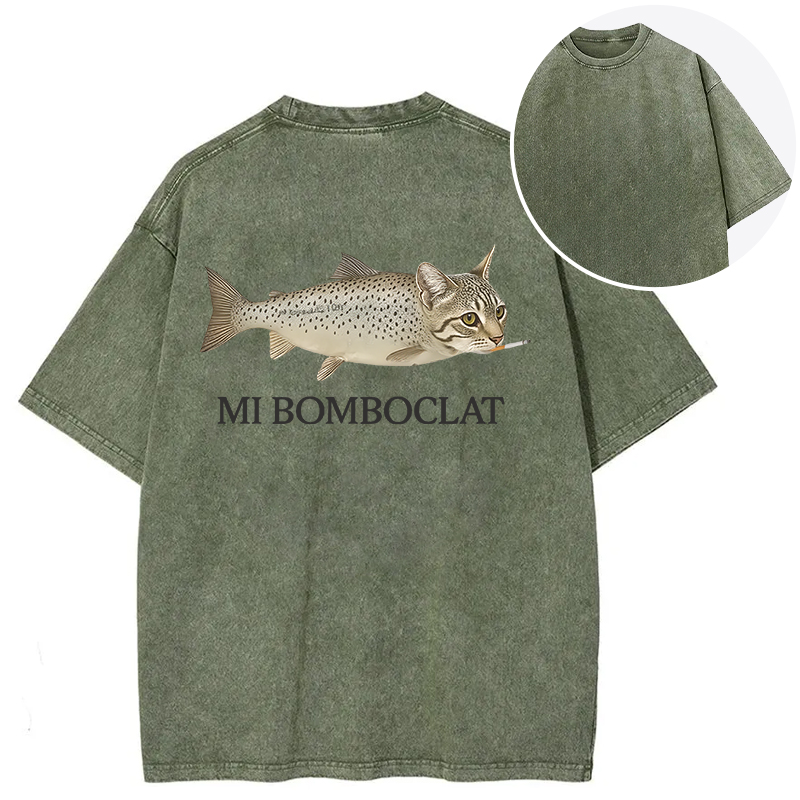 bbb Bomboclat Fish Cat Meme Back Washed T-Shirt
