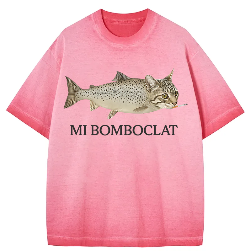 bbb Bomboclat Fish Cat Meme Gradient Washed T-Shirt