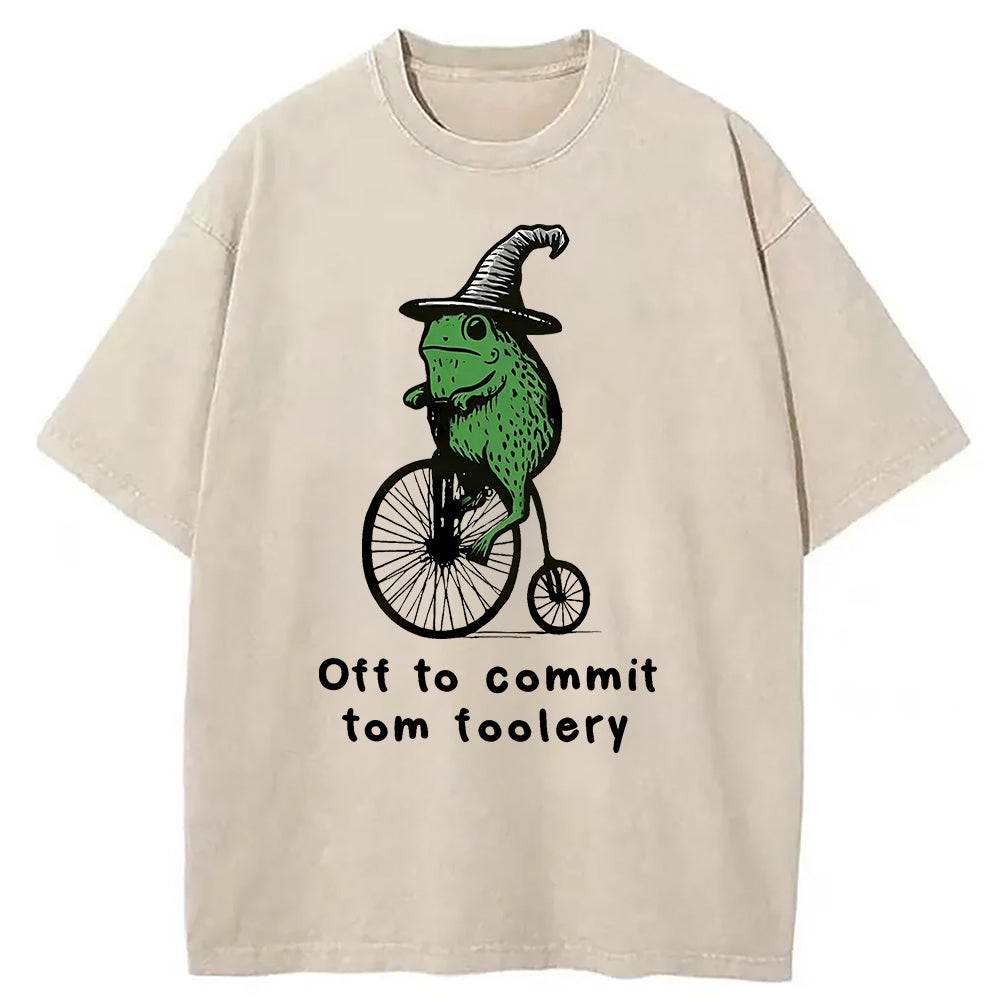 bbb Frog Riding Penny-farthing Washed T-Shirt