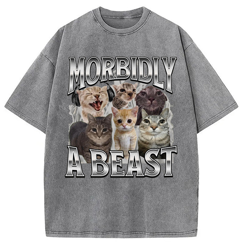 bbb Morbidly A Beast Cat Meme Washed T-Shirt
