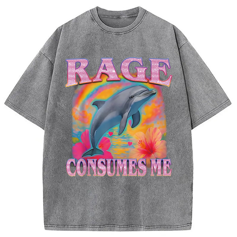bbb Rage Consumes Me Dolphin Meme Washed T-Shirt