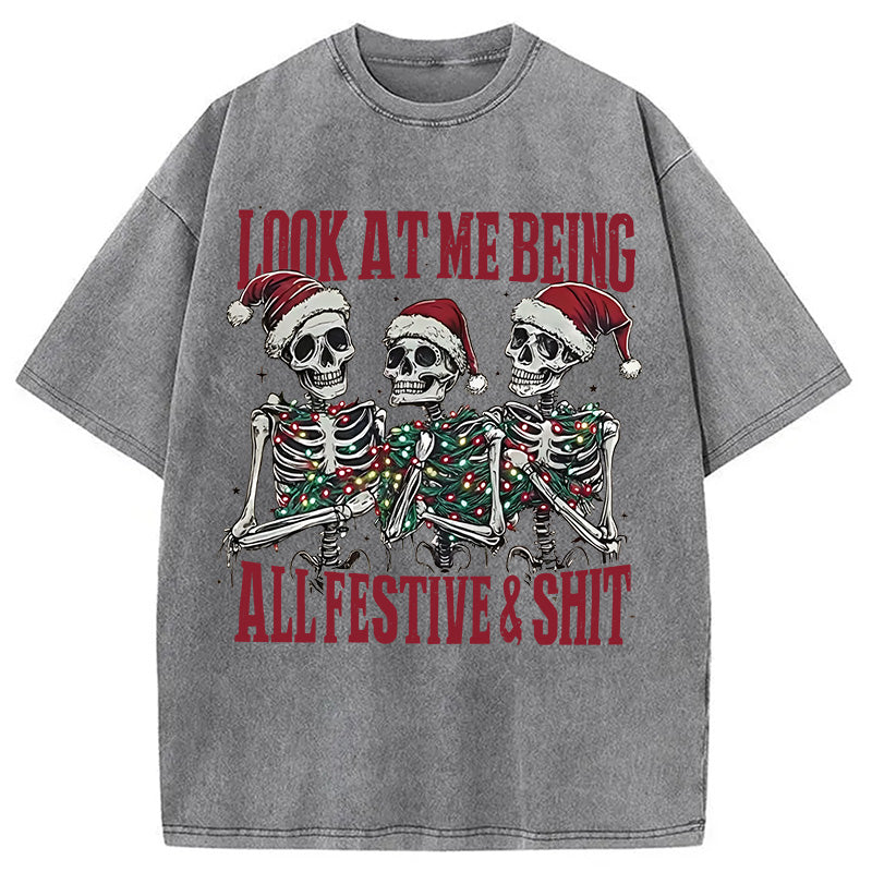 bbb Funny Christmas Skull Washed T-Shirt