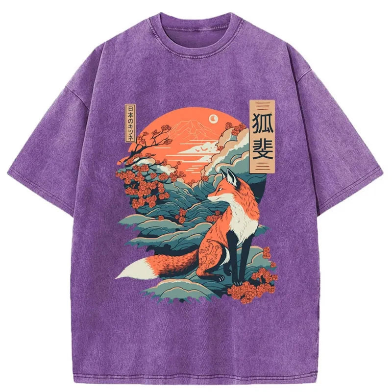 bbb Japanese Kitsune Fox Sakura Washed T-Shirt