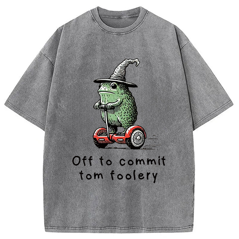 bbb Frog Riding A Balance Scooter Washed T-Shirt