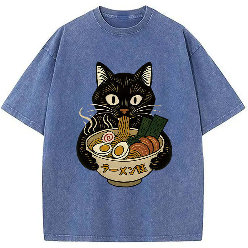 bbb Cat Ramen Fanatic Washed T-Shirt