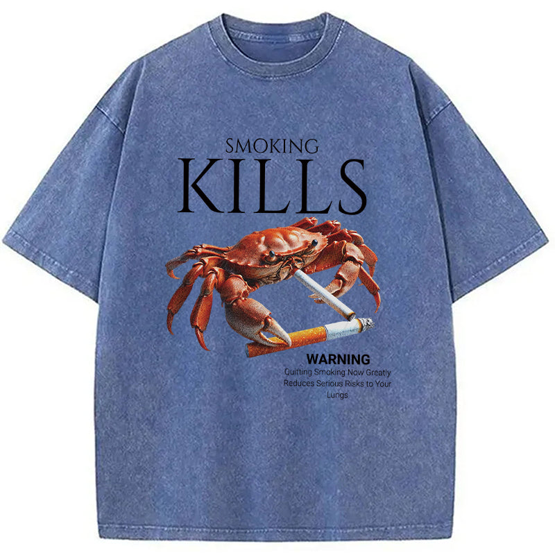 bbb Smoking Kills Crab Washed T-Shirt