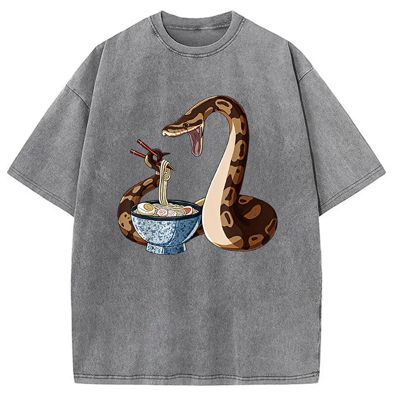 bbb Japanese Kawaii Ramen Snake Funny Washed T-Shirt