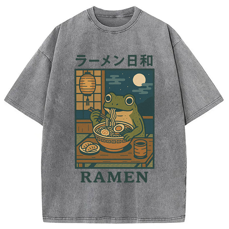 bbb Japanese Frog Eating Ramen Washed T-Shirt