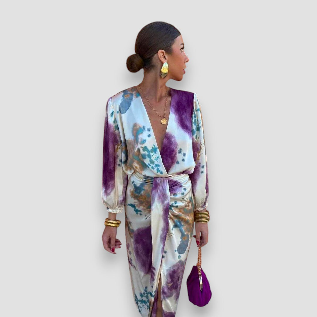 Elegant Purple V-Neck Women's Dress, Figure-Hugging Formal Cocktail Dress for Special Occasions