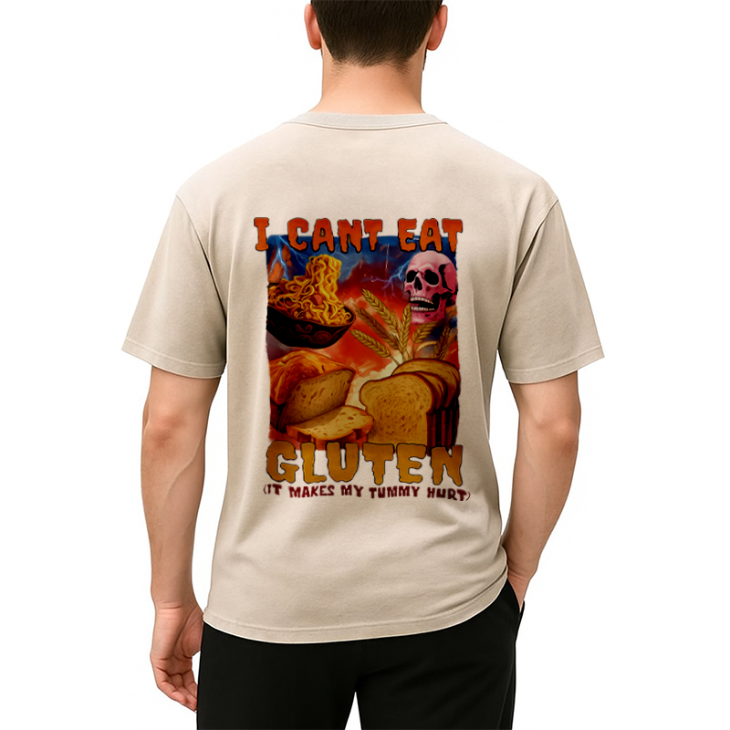 bbb I Can't Eat Gluten Funny Meme Back Washed T-Shirt