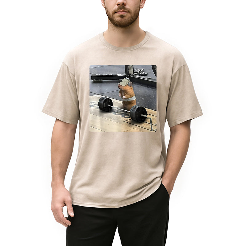 bbb Funny Cute Rat Weightlifting Meme Washed T-Shirt