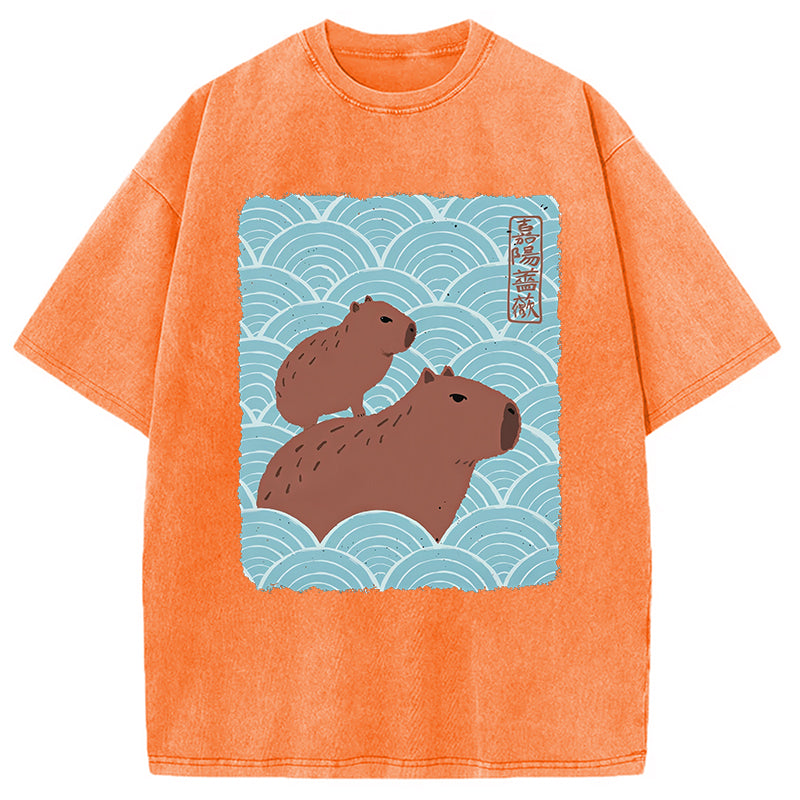 bbb Kawaii Capybara Ukiyo-e Washed T-Shirt