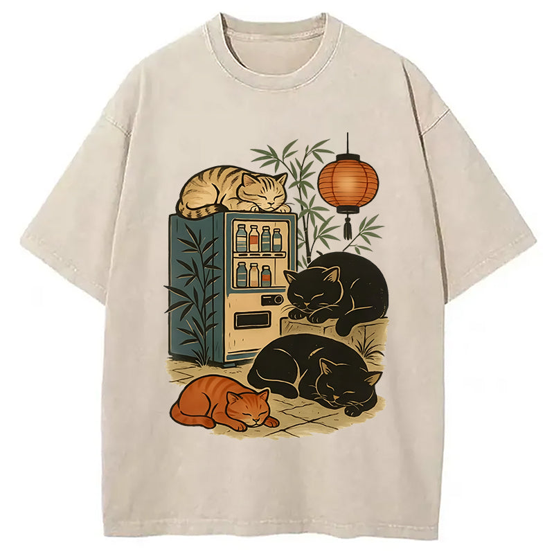 bbb Japanese Vending Machine Cat Washed T-Shirt