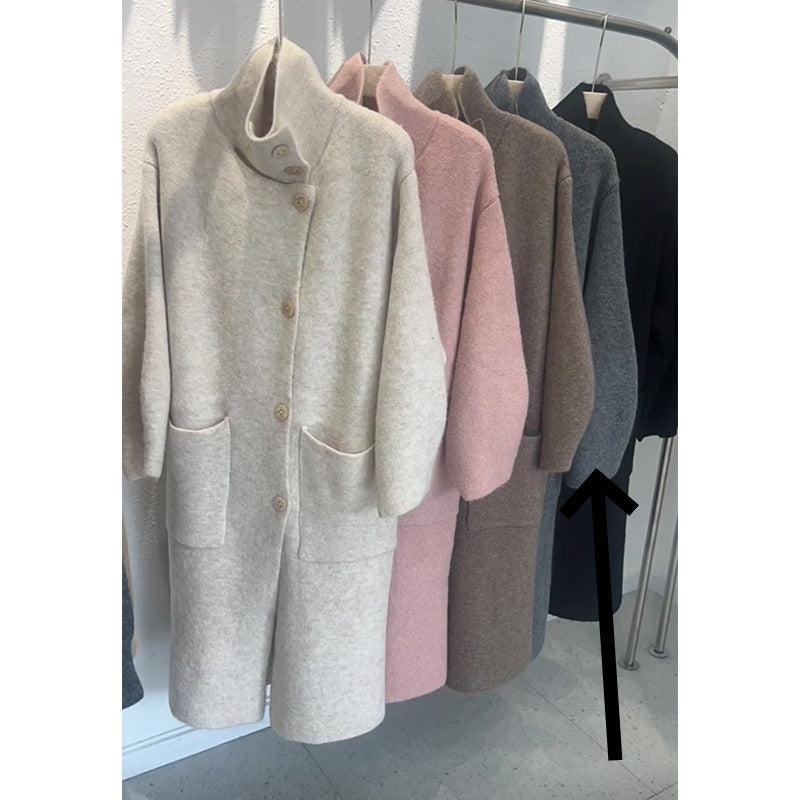 Warm Cozy Womens Wool Midlength Overcoat - Turtleneck Knit