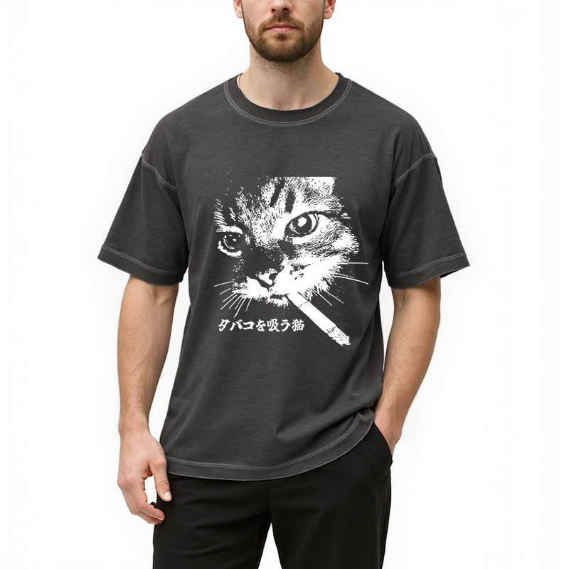 bbb Retro Cat Smoking Gradient Washed T-Shirt