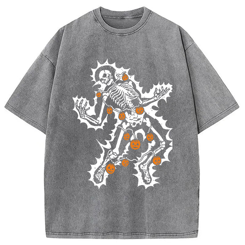 bbb Electrocuted Skeleton Halloween Washed T-Shirt