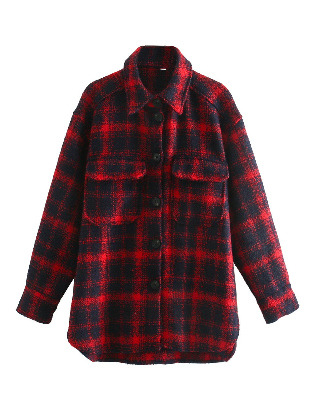 Oversized Womens Long Coat - Shirt Style, Tweed, For City