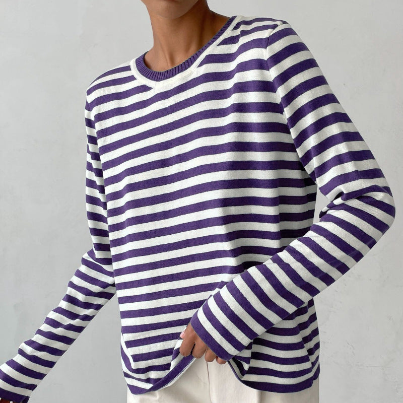 Leichter Damen-Langarmpullover – gestreifter Strick