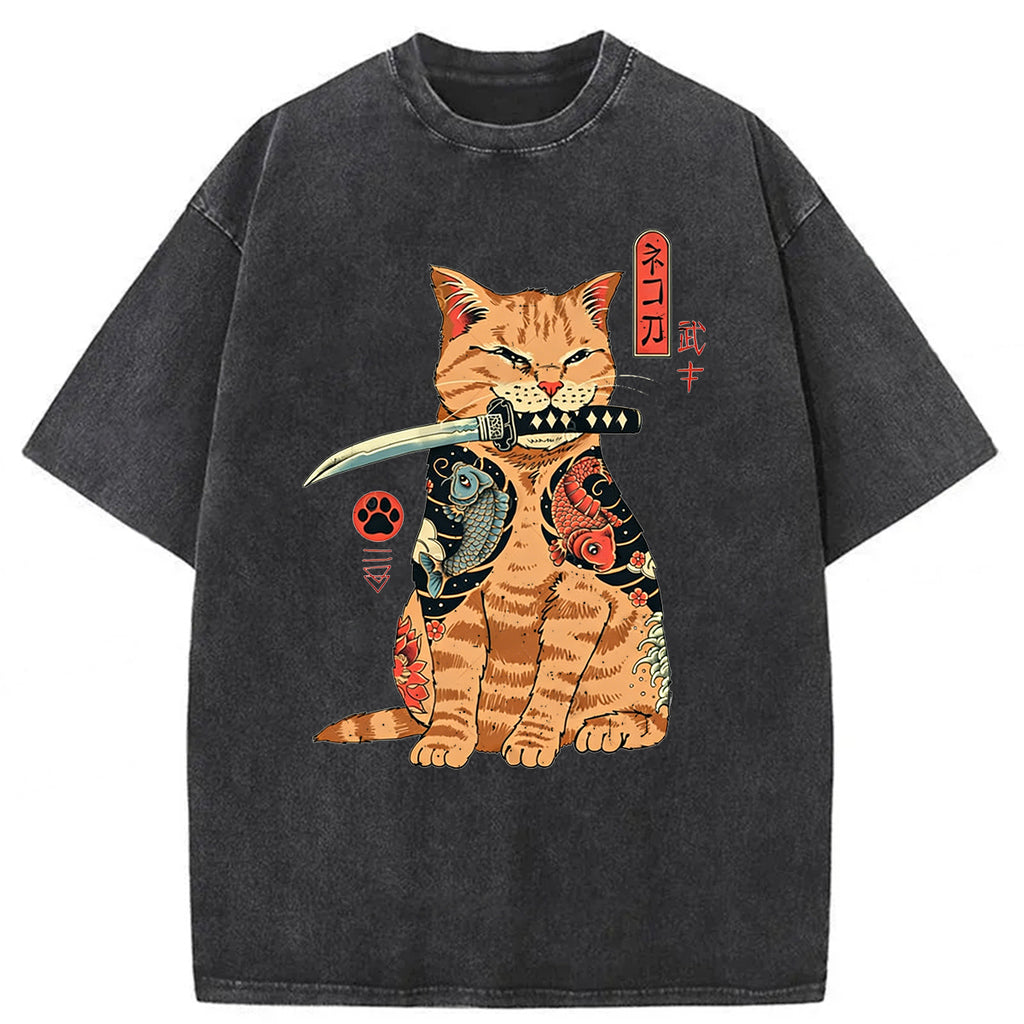 bbb Samurai Cat Washed T-shirt