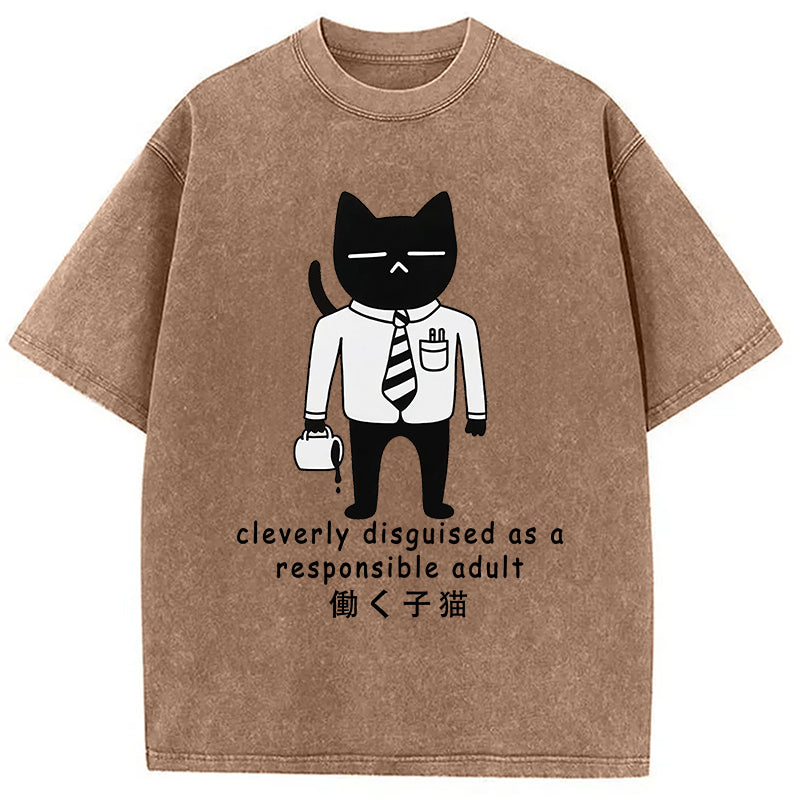 bbb Cat At Work Japan Washed T-Shirt