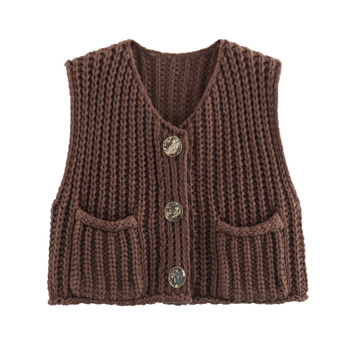 Women's Sleeveless Knitted Vest with Pockets, Comfortable Fit Sweater Vest for Casual and Formal Wear