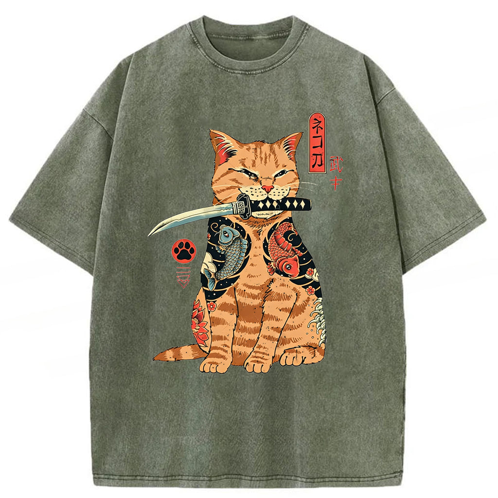 bbb Samurai Cat Washed T-shirt