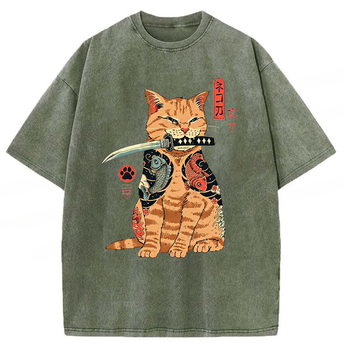 bbb Samurai Cat Washed T-shirt