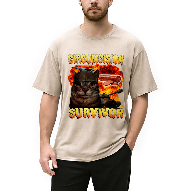 bbb Circumcision Survivor Funny Cat Meme Washed T-Shirt