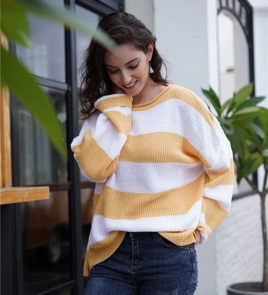Oversized Women Sweater - Boxy Cropped Ribbed For Spring