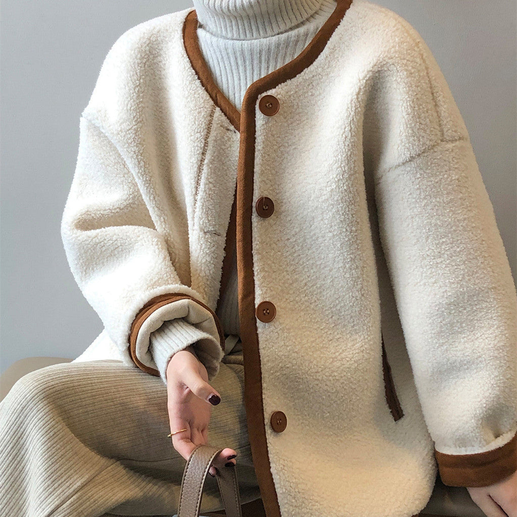 Warm Cozy Women's Fleece Coat - Boxy, Polyester, Winter