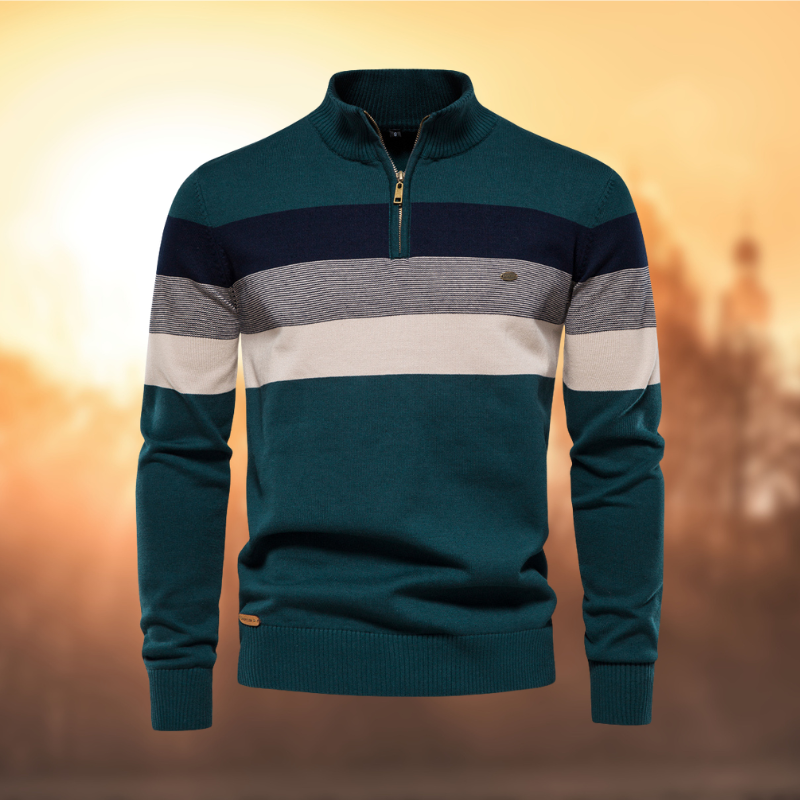 Soft Classic Men’s Zip Pullover - Striped Cotton Casual