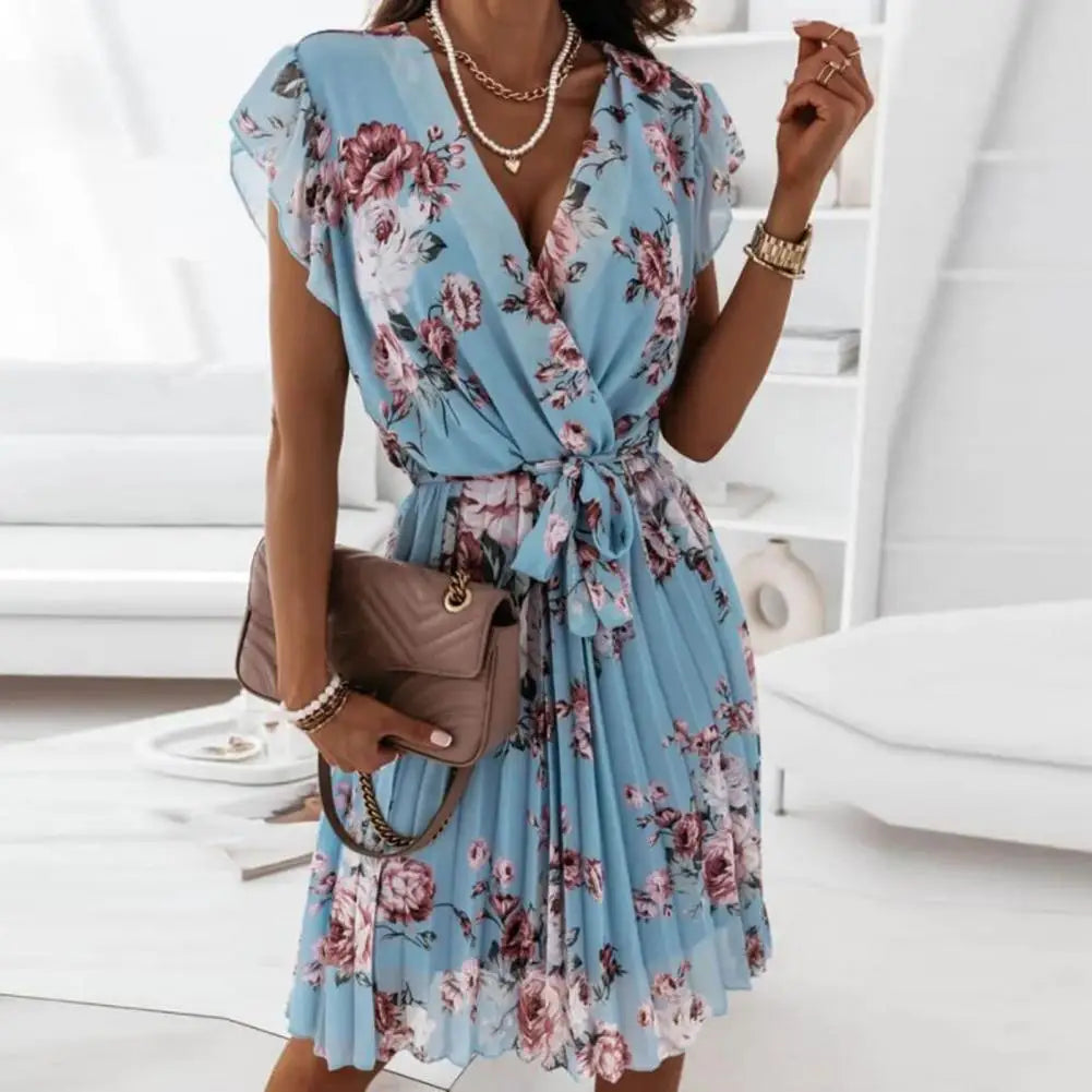 Floral Print Summer Dress for Women, Stylish Neckline, Versatile Casual and Festive Wear, Comfortable Fit, Multiple Sizes Available
