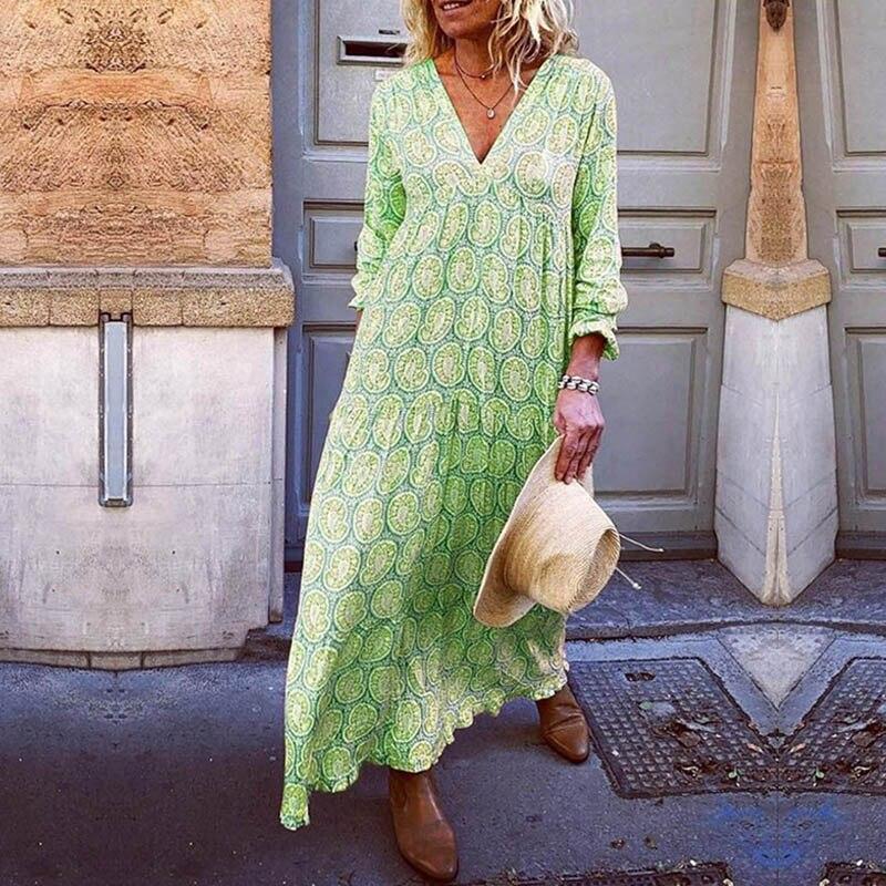 Trendy V-Neck Women's Dress with Striking Print for Spring and Summer, Eco-Friendly Fabric, Comfortable Fit, Available in Multiple Sizes