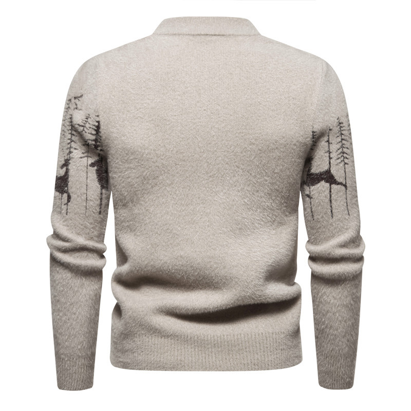 Warm Classic Men's Pullover - Crewneck Cotton Jacquard