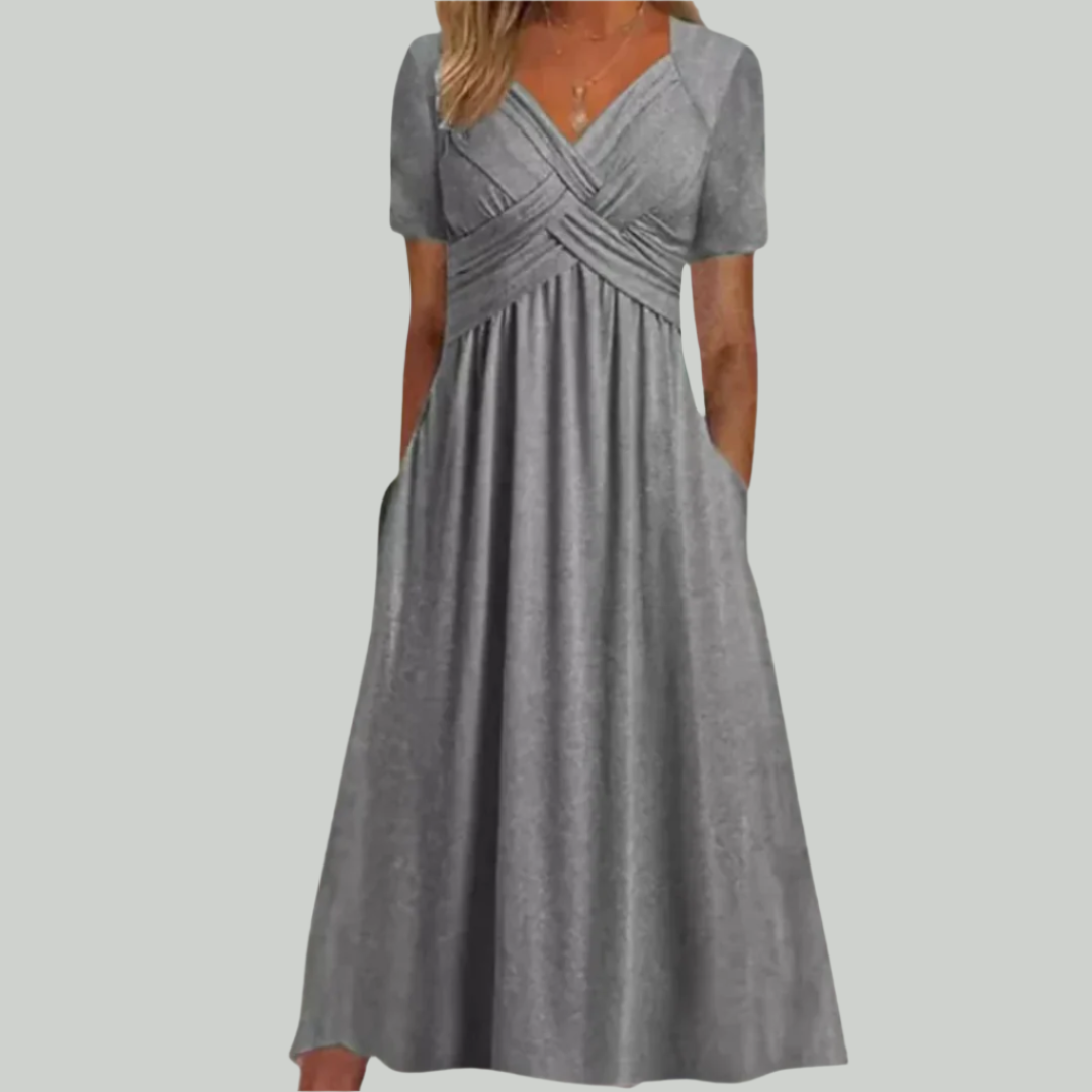 Elegant V-Neck Women's Dress, Flattering Fit in Breathable Fabric, Sizes S to 2XL - Perfect for Formal and Summer Occasions