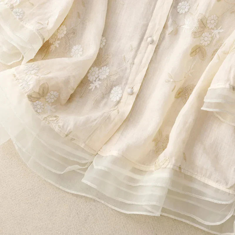 Elegant Women's Top with Embroidery, Breathable Cotton Blend Blouse in Various Colors and Sizes