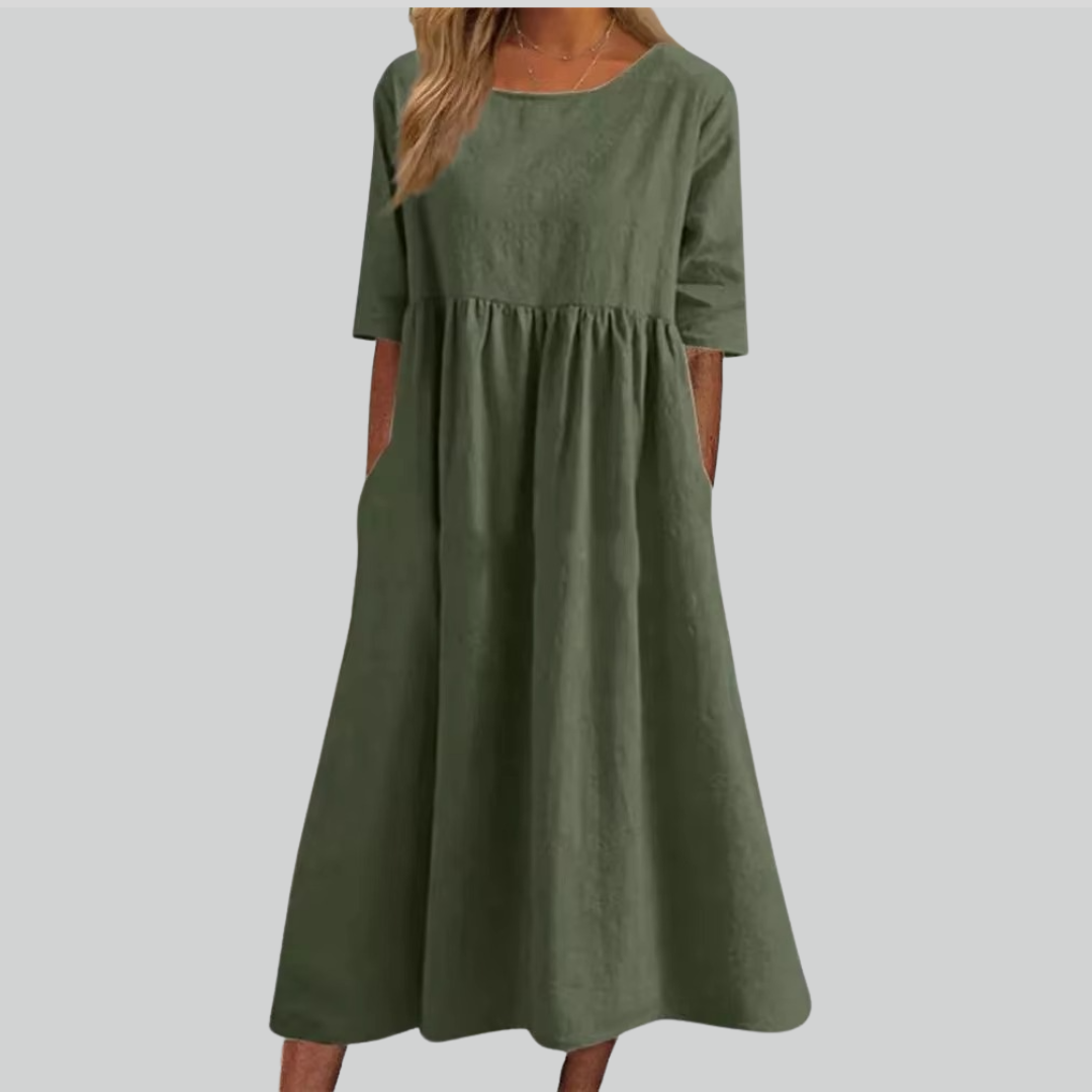 Brisa Cotton Dress - Loose Fit, Breathable Summer Style, Casual Everyday Wear, Side Pockets for Comfort