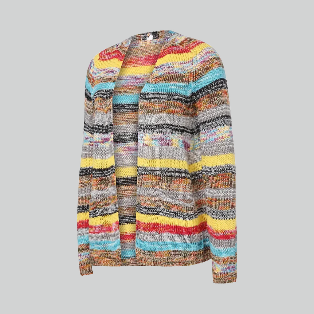 Women Cardigan Sweater Colorful Striped Knit Coats Long Sleeve Casual Fall Winter Wear