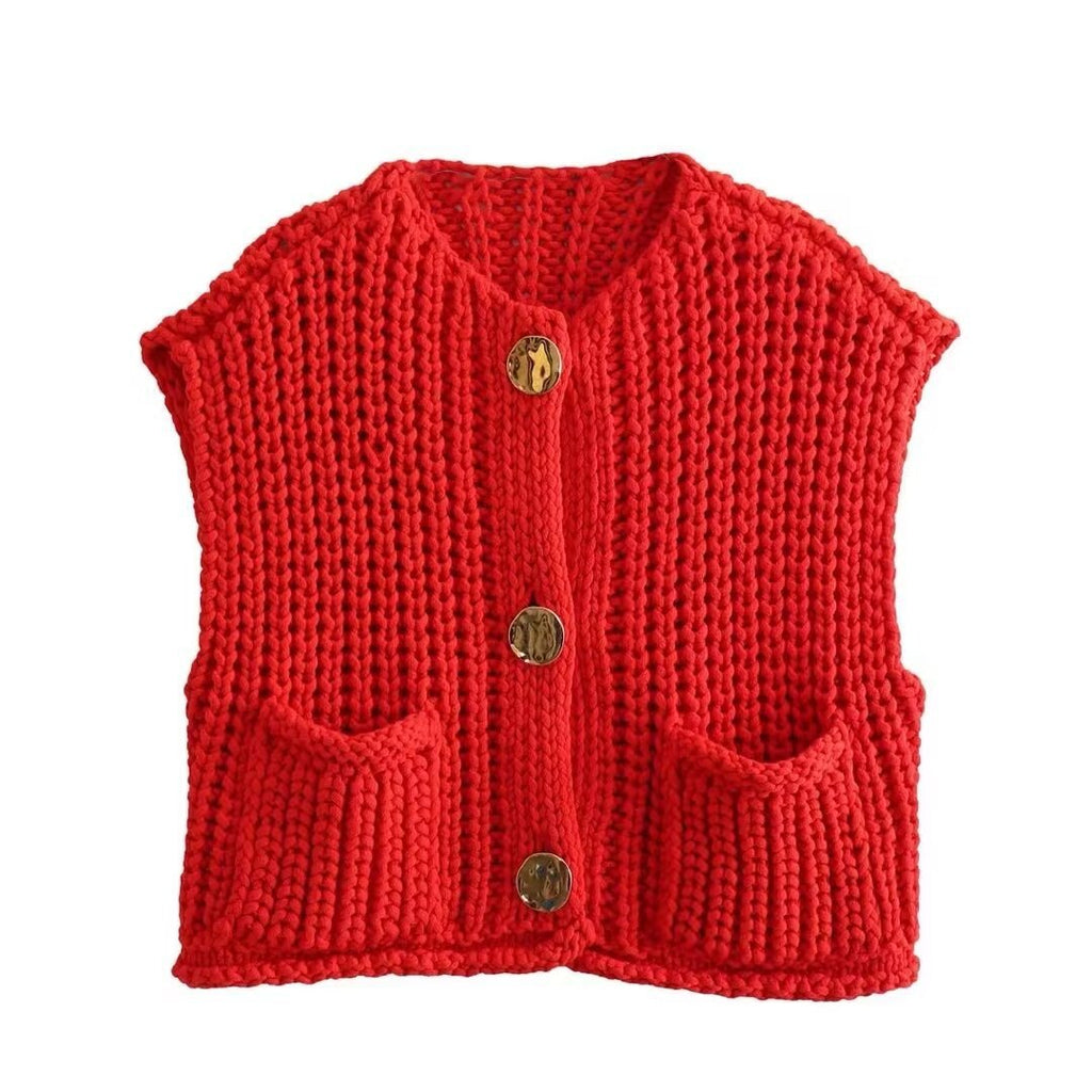 Women's Sleeveless Knitted Vest with Pockets, Comfortable Fit Sweater Vest for Casual and Formal Wear